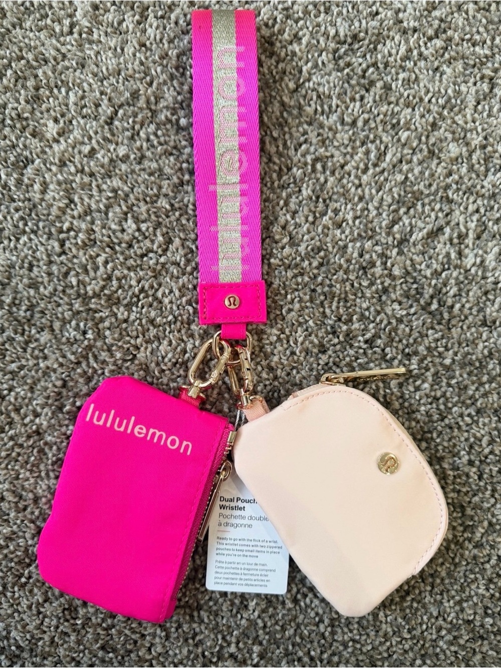 lululemon athletica Pink and Light Pink Wristlet Card & Key Pouch Set